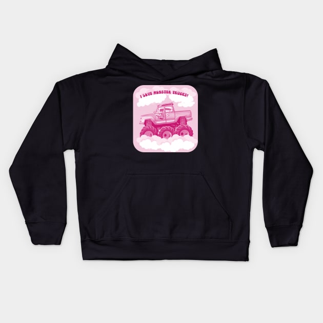 Pink Version I Love Monster Trucks Image Kids Hoodie by The Friendly Introverts